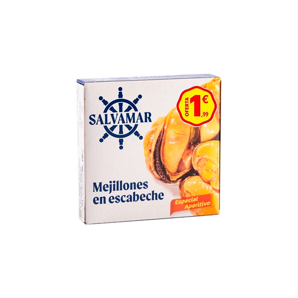 CAJA 24 UND MEJILLONES ESCABECHE RO-120 SALVAMAR PVP 1.79