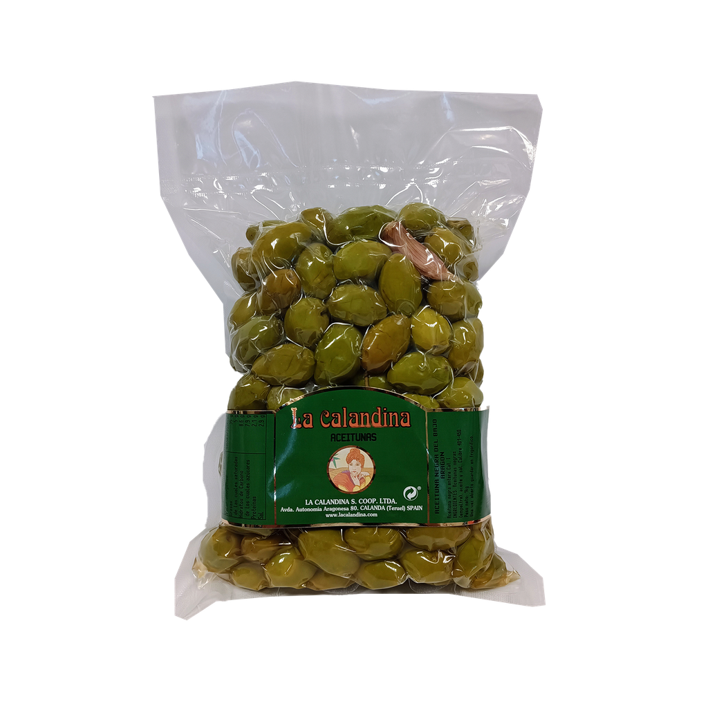 UND 8 ACEITUNA PARTIDA VERDE CASPE BOLSA 1 KG CALANDINA