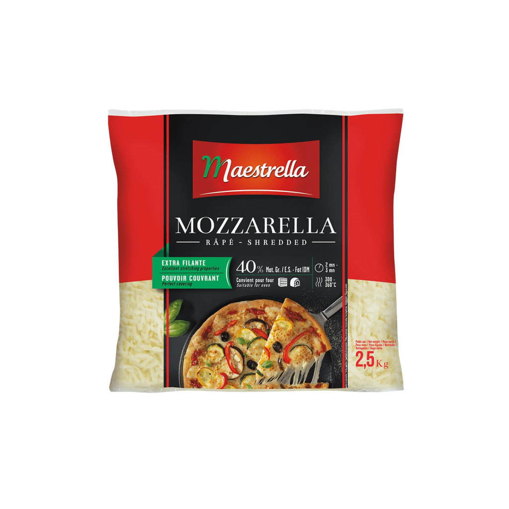 UND 4 QUESO MOZZARELA RALLADO PIZZA MAESTRELLA 40% MG 2,5 KG