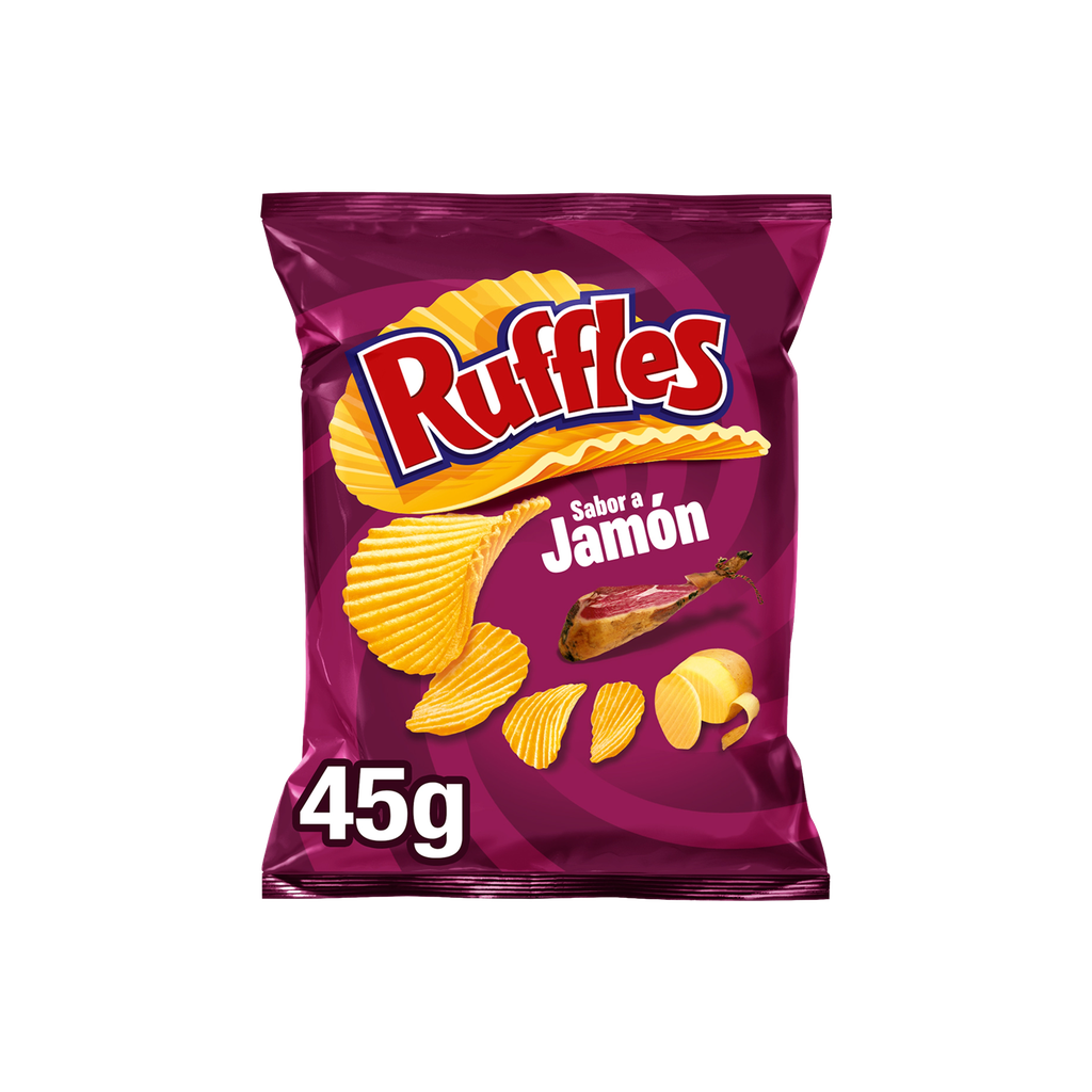 CAJA 20 UND PAPAS ONDULADAS RUFFLES JAMON PEPSICO PTE 45 G